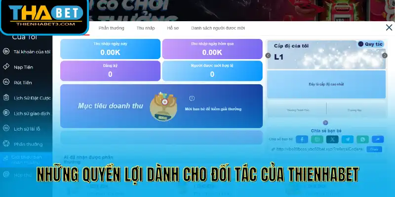 Những quyền lợi dành cho đối tác của Thienhabet